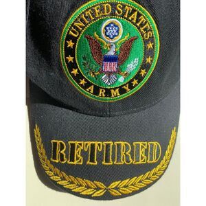 Army Retired Eagle Emblems Inc, Embroidered Black Twill Adjustable Back